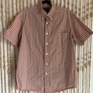 Vintage Y2K Lucky Brand Orange Mandala Boho Print Short Sleeve Indie Button Down